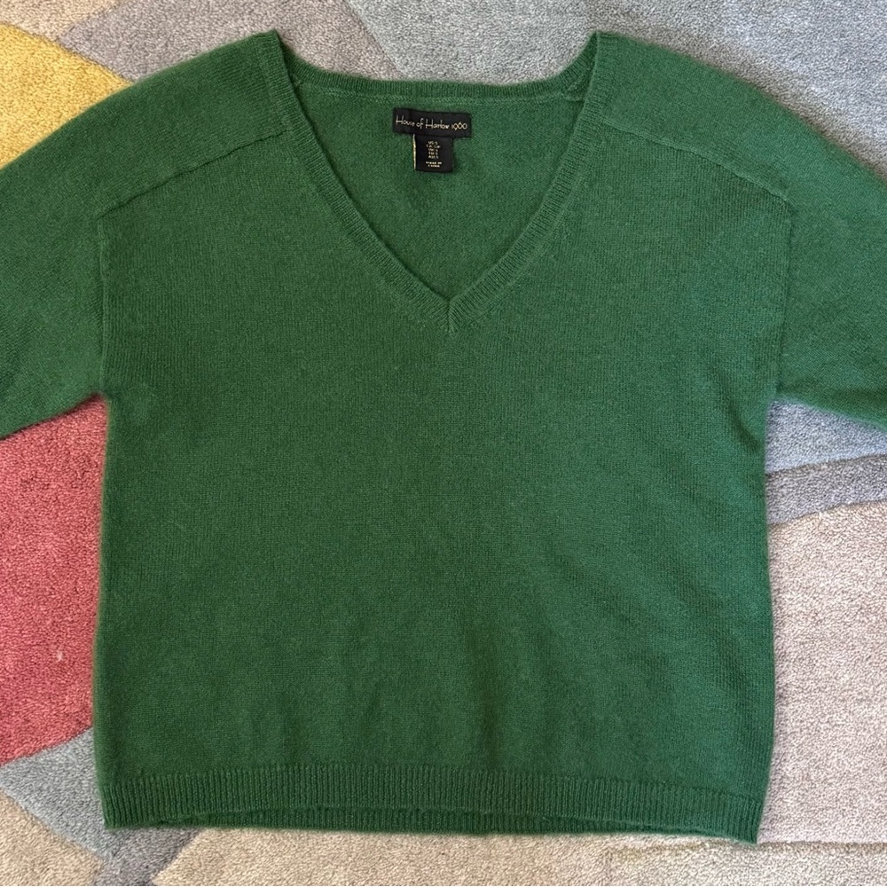 House of Harlow 1960 100% Cashmere Green V-Neck Sweater S